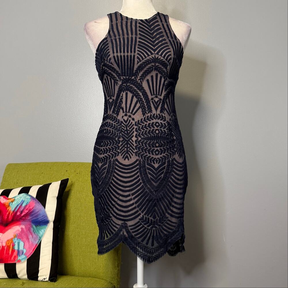 Hello Molly Blue Lace Illusion Sleeveless Bodycon Mini Dress 8